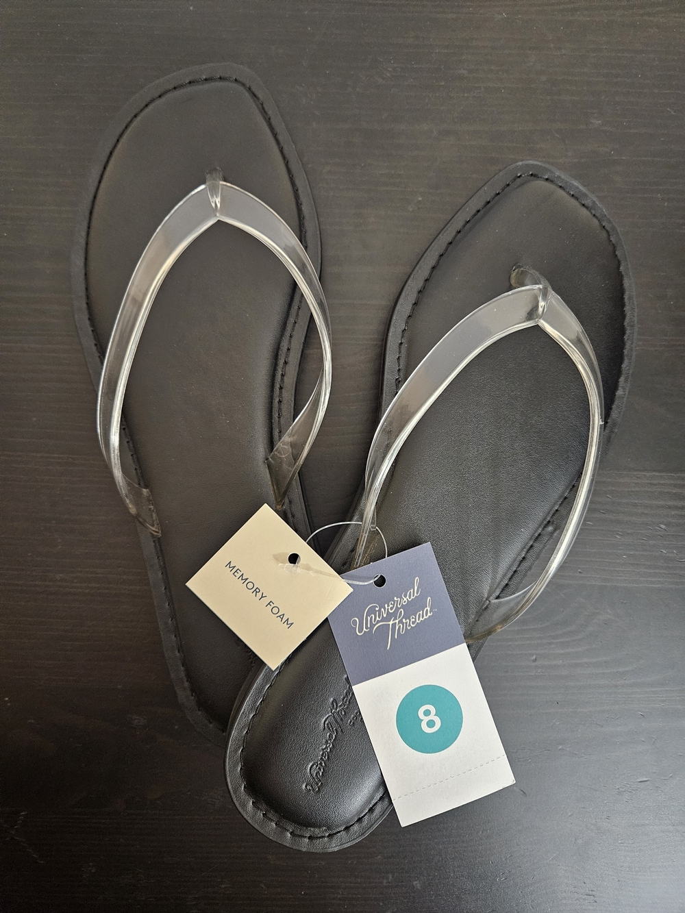 Universal Thread Black Flip Flop Sandals with Clear Straps